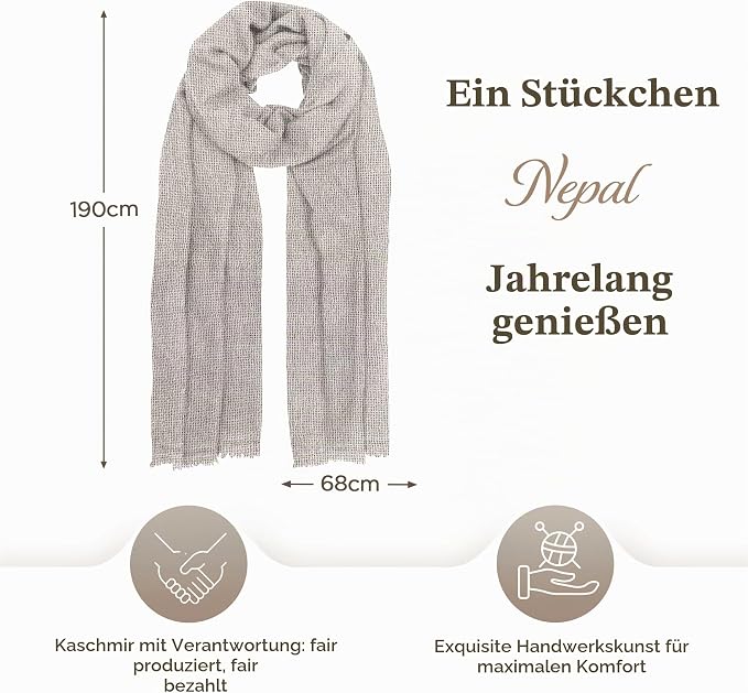 Kaschmirschal aus 100% Kaschmir – Weissgrau, Einfarbig