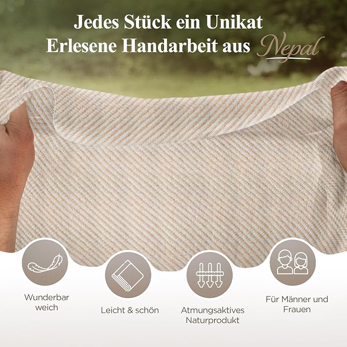 Kaschmirschal aus 100% Kaschmir – Hellbraun, Streifenmuster/ gestreift