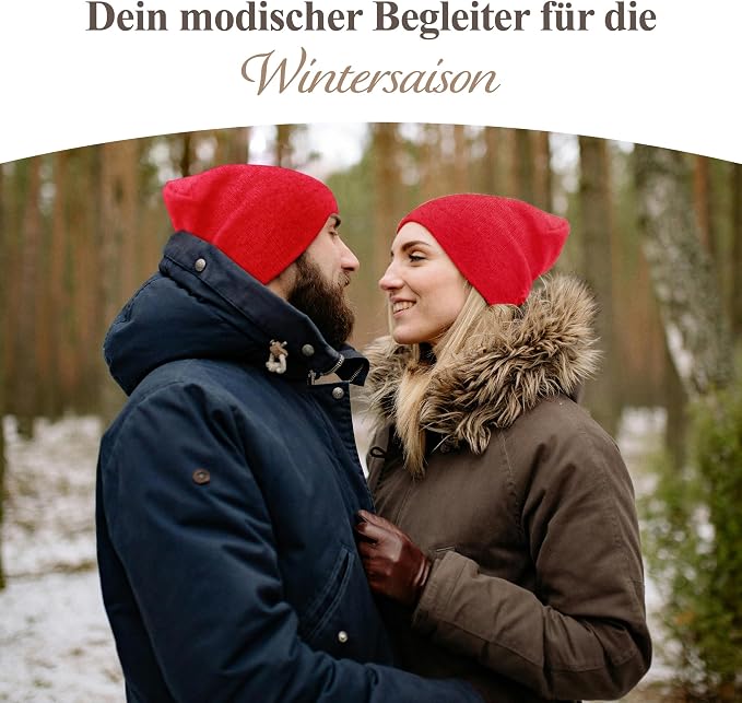 Kaschmirmütze aus 100% Kaschmir – Rot, glatt
