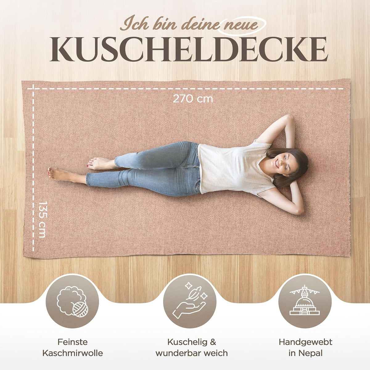 Kaschmirdecke  Braun aus 100% Kaschmir mit feinem Einfarbig