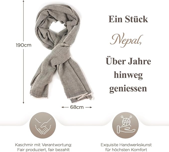 Kaschmirschal aus 100% Kaschmir – Grau, Streifenmuster/ gestreift