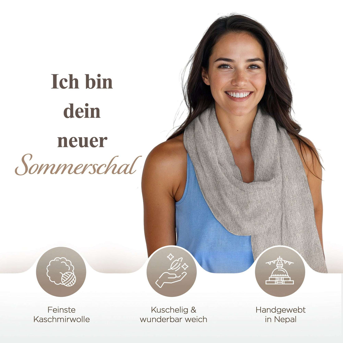 Kaschmirtuch weissgrau einfarbig