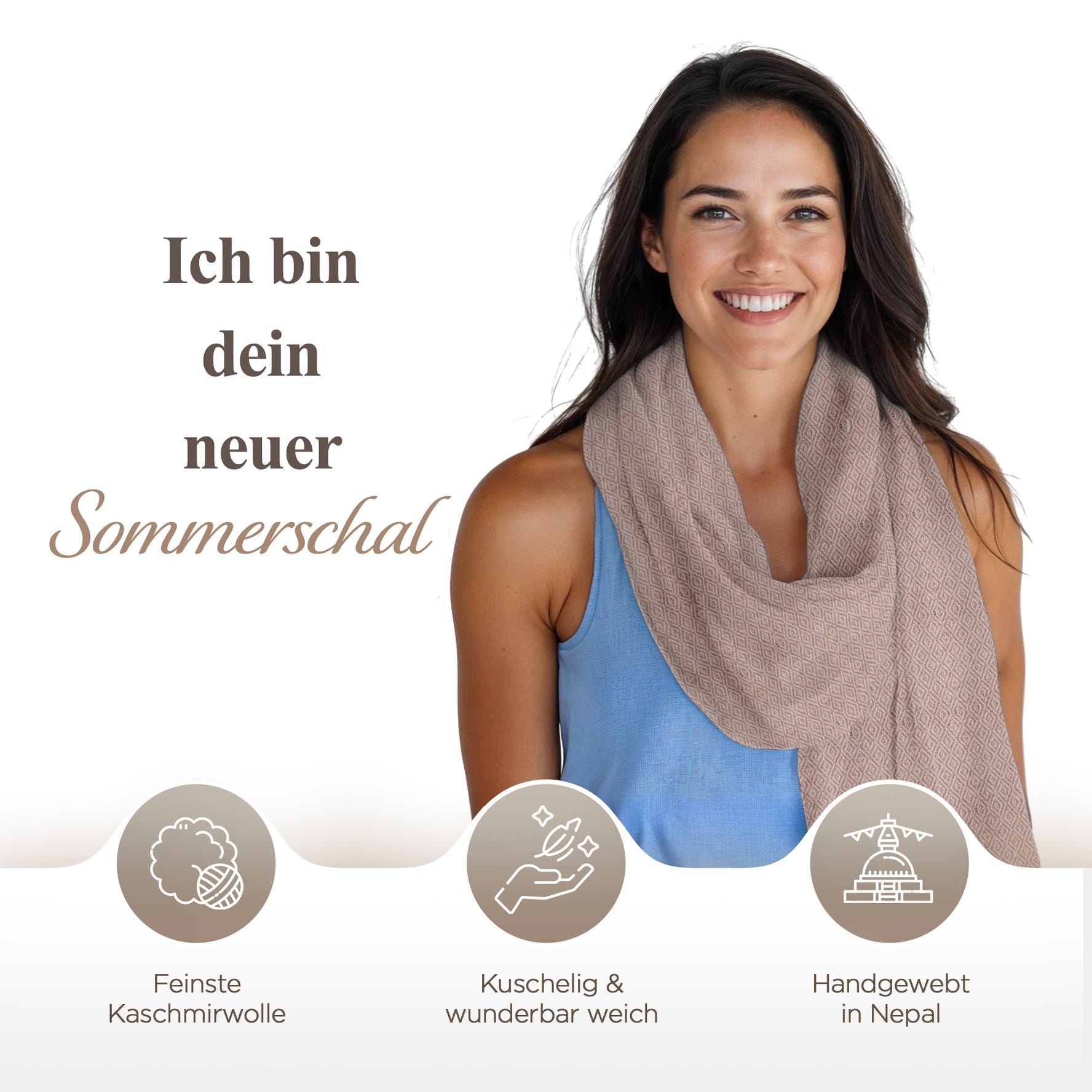 Kaschmirtuch braun mit Karomuster/ kariert